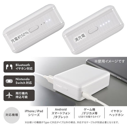 モバイルバッテリー（20000mAh/スマホ充電4回/PD20W/USB CtoCケーブル付/ホワイト）_05-0814_SMP-PD200-W_OHM（オーム電機）