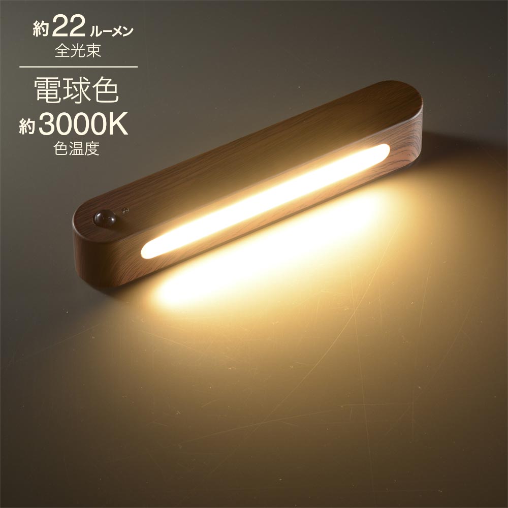 LEDナイトライト（高演色Ra95/人感＆明暗センサー/22 lm/強力マグネット/USB充電/暗い木目調）_06-3812_NIT-BK06-K_OHM（オーム電機）