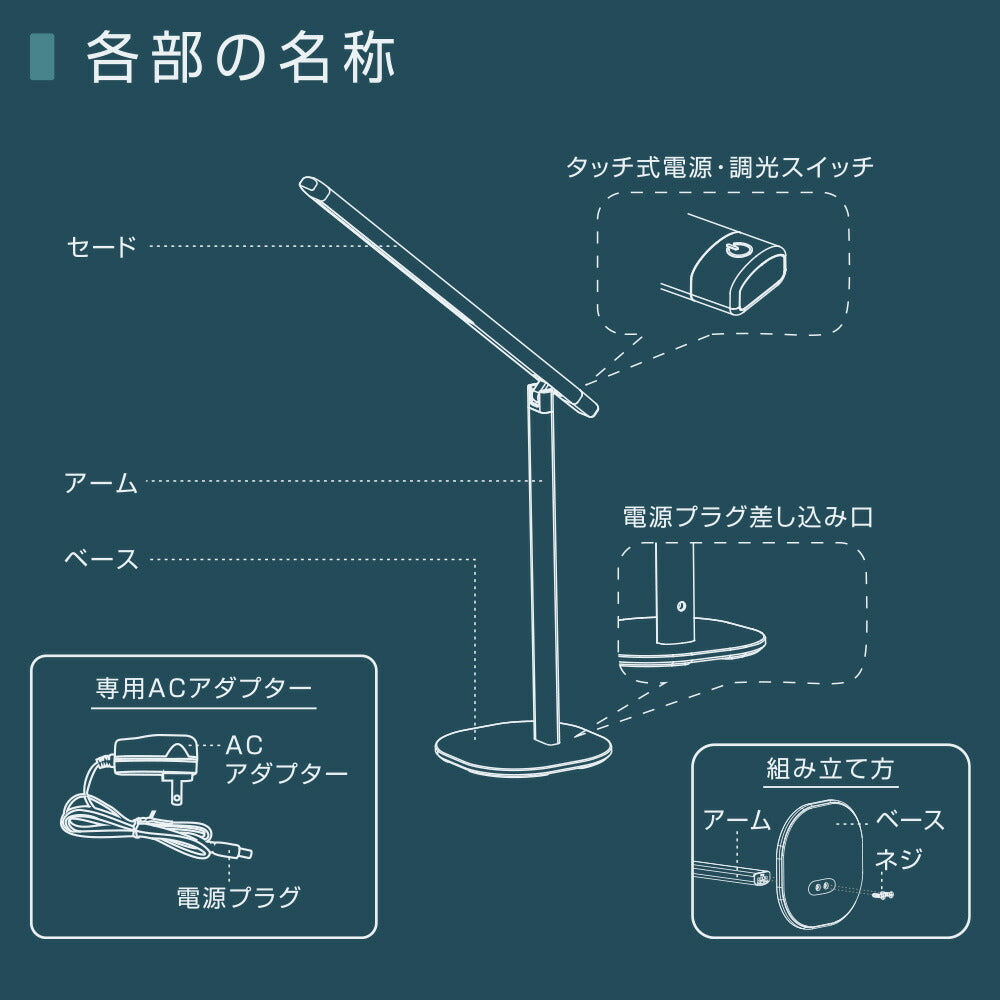 LEDデスクライト（550 lm/4段階調光/昼光色/高演色Ra95/JIS規格A形準拠/6.5W/ホワイト）_06-3864_DS-LD36AG-W_OHM（オーム電機）