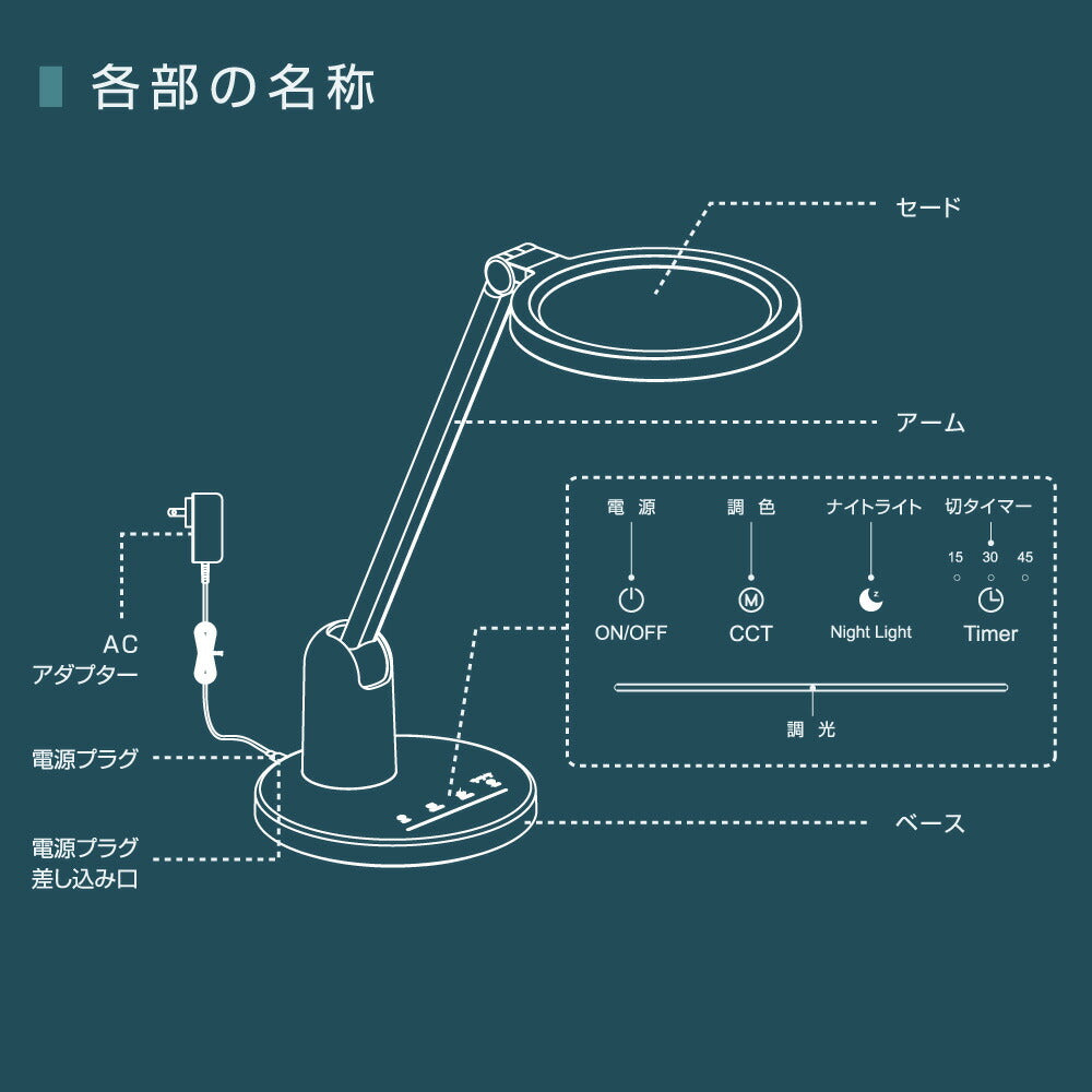LEDデスクライト（850 lm/7段階調光/電球色～昼光色/高演色Ra95/JIS規格AA形準拠/15W/ホワイト）_06-3866_DS-LD98AG-W_OHM（オーム電機）