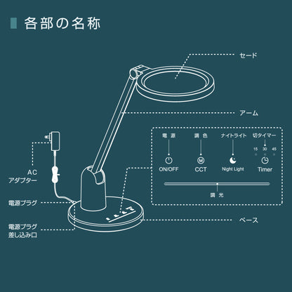 LEDデスクライト（850 lm/7段階調光/電球色～昼光色/高演色Ra95/JIS規格AA形準拠/15W/ホワイト）_06-3866_DS-LD98AG-W_OHM（オーム電機）