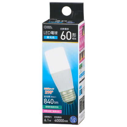LED電球（白熱電球60形相当/昼光色/840 lm/6.1W/E26/全方向290°/密閉形器具対応/断熱材施工器具対応）_06-4993_LDT6D-G IS5_OHM（オーム電機）