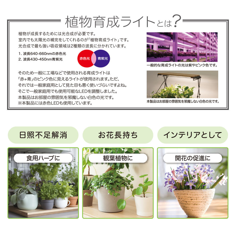 植物育成ライト（白色LED/ Ra95/5段階調光/14W/660 lm/オートタイマー機能/タイマー3段階）_06-5241_TT-YG05N1A-M_OHM（オーム電機）