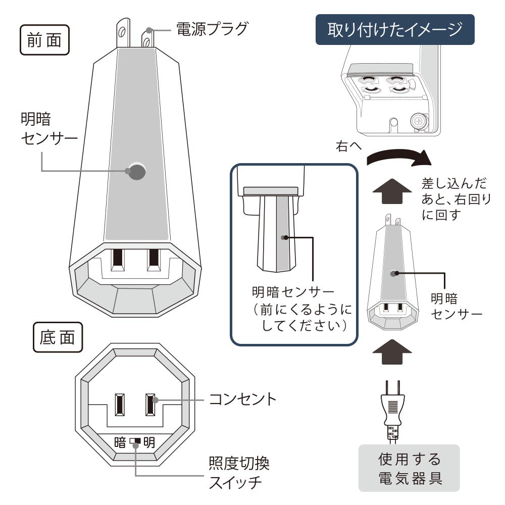 屋外用明暗センサースイッチ（抜け止め防雨コンセント専用/IPX3）_06-5433_HS-A24OL_OHM（オーム電機）