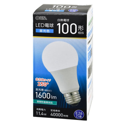 LED電球（100形相当/昼光色/1600 lm/11.4W/E26/Ra83/全方向配光250°/密閉形器具対応）_06-5462_LDA11D-G AG59_OHM（オーム電機）