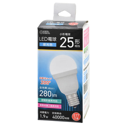 LED電球 小形（25形相当/昼光色/280 lm/1.9W/E17/Ra83/広配光200°/密閉形器具対応/断熱材施工器具対応）_06-5471_LDA2D-G-E17 IS53_OHM（オーム電機）