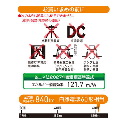 LED電球（60形相当/電球色/840 lm/6.9W/E26/全方向配光280°/調光器対応/密閉形器具対応）_06-5486_LDA7L-G/D AG5_OHM（オーム電機）