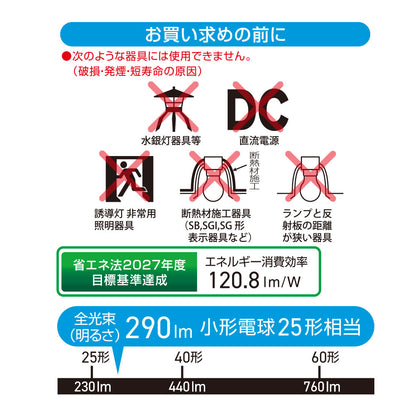 LED電球 小形（25形相当/広配光200°/昼光色/290 lm/2.4W/E17/調光器対応/密閉形器具対応）_06-5489_LDA2D-G-E17/D AG5_OHM（オーム電機）