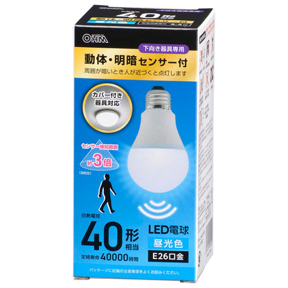 LED電球（40形相当/動体・明暗センサー付/下向き器具専用/昼光色/580 lm/E26/4.4W）_06-5582_LDA4D-G-MW_OHM（オーム電機）