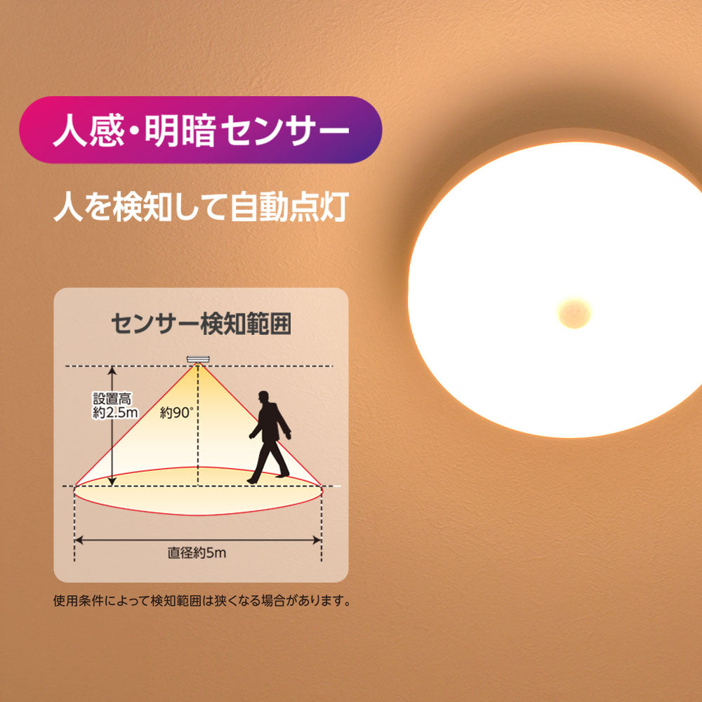 LEDミニシーリングライト（明暗・人感センサー付き/ボール電球60形相当/810 lm/6.7W/電球色）_06-5633_LE-Y7LG-PIR_OHM（オーム電機）