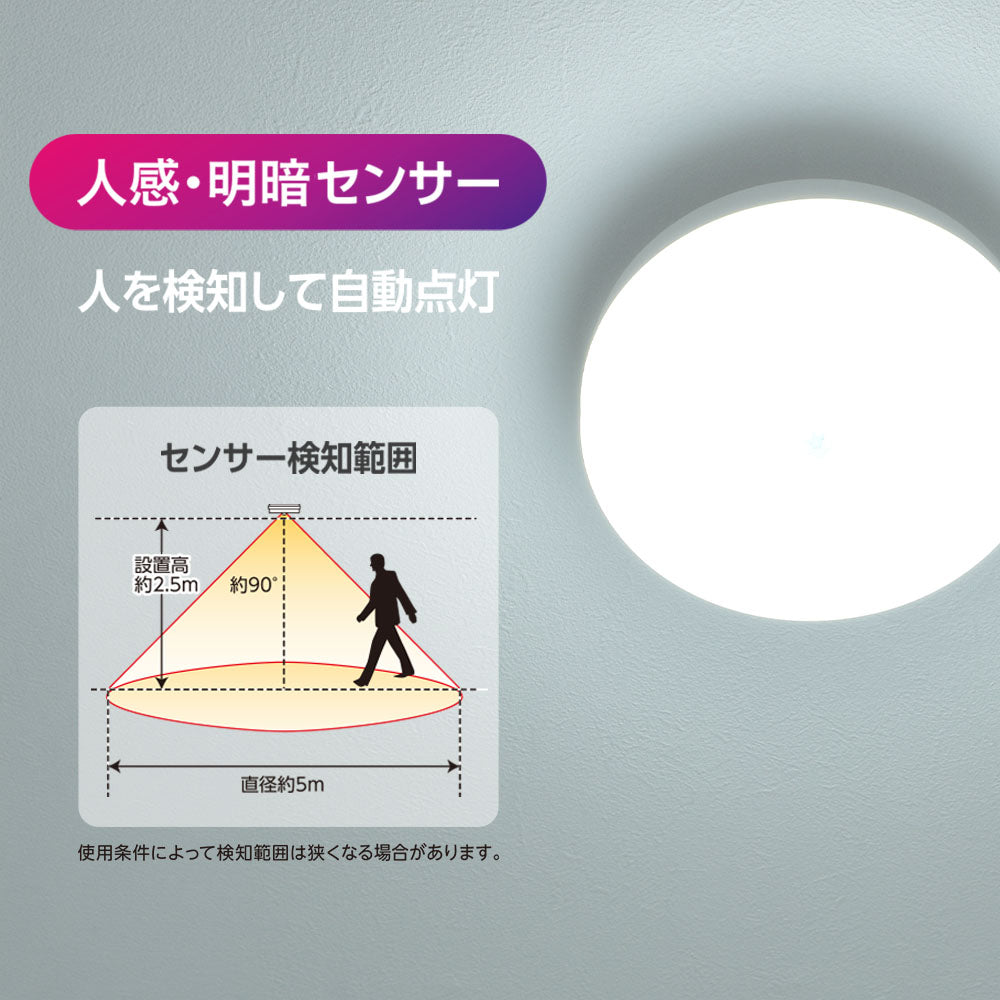 LEDミニシーリングライト（明暗・人感センサー付き/ボール電球100形相当/1520 lm/12.8W/昼光色）_06-5636_LE-Y13DG-PIR_OHM（オーム電機）