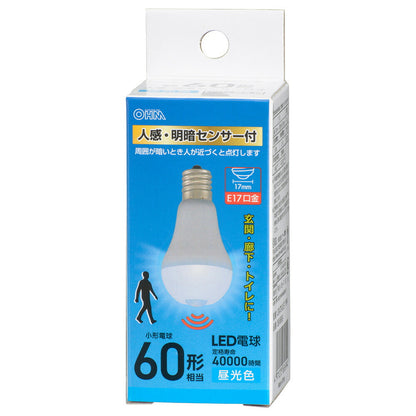LED電球 小形（60形相当/人感・明暗センサー付/昼光色/860 lm/E17/6.8W）_06-5699_LDA7D-G/E17 PIR_OHM（オーム電機）