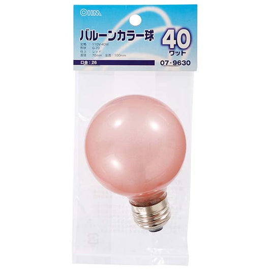 【納期約2週間】LB-G7640-BR バルーンカラー球（40W/レッド/G70/E26） OHM（オーム電機）