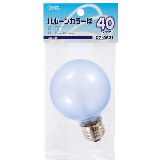 ﾊﾞﾙｰﾝｶﾗｰ球(40W/ﾌﾞﾙｰ/G70/E26)