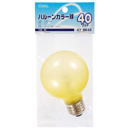 ﾊﾞﾙｰﾝｶﾗｰ球(40W/ｲｴﾛｰ/G70/E26)