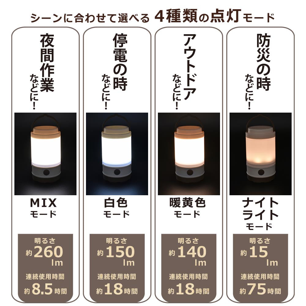LEDミニランタン（260 lm MIX/連続使用75時間 ナイトライト/単3形×3本使用/保護等級 IPX4）_08-1048_LNP-B260-W_OHM（オーム電機）