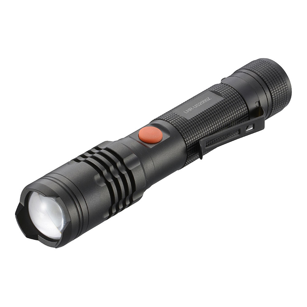 充電式LEDフラッシュライト（2000 lm/連続使用3ー6時間/保護等級IPX4/点灯2モード）_08-1070_LHR-US2000Z-K_OHM（オーム電機）