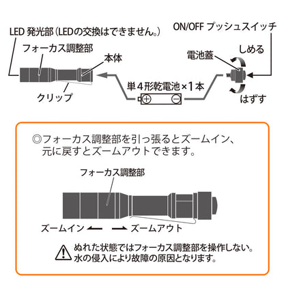 LEDフラッシュライトSLIM（125 lm/連続使用MAX2.5h/保護等級IPX6/単4形×1本使用/ブラック）_08-1072_LH-VB01Z-K_OHM（オーム電機）