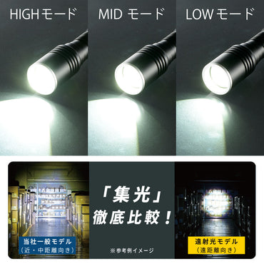 遠射光LEDフラッシュライト（照射距離318m/280 lm/連続使用2.5ー12.5時間/保護等級IPX4/単3形×1本使用）_08-1354_LHA-LD2A1F-K_OHM（オーム電機）