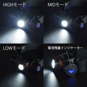 充電式ヘッドライト（保護等級IPX4/リチウムイオン電池付属）_08-1394_LC-HUS1300-K_OHM（オーム電機）
