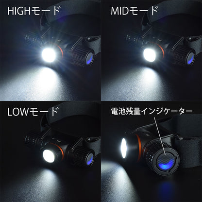 充電式ヘッドライト（保護等級IPX4/リチウムイオン電池付属）_08-1394_LC-HUS1300-K_OHM（オーム電機）
