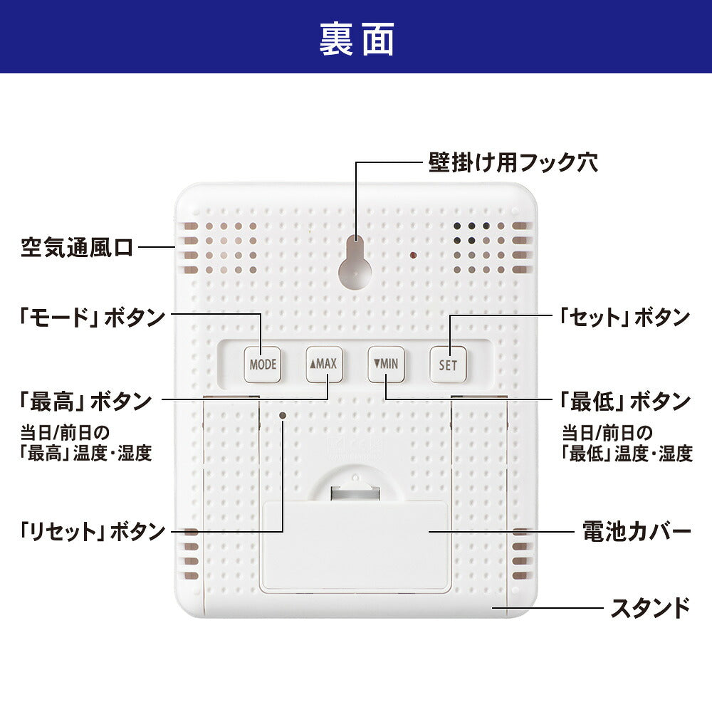 デジタル温湿度計（警告ブザー設定機能付/単4形×2本付属/ホワイト）_08-1531_TEM-B308-W_OHM（オーム電機）