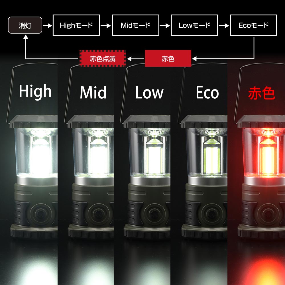 調光COBランタン（点灯6モード/単1形×4本使用/最大1200 lm/連続点灯10ー200時間）_08-1676_LN-120A7_OHM（オーム電機）