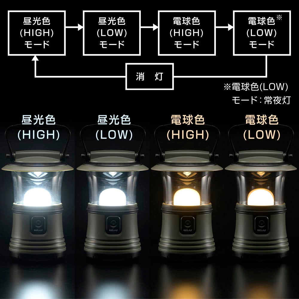 調光・調色LEDランタン（点灯4モード/単1形×3本使用/最大500 lm/連続点灯20ー900時間/保護等級IPX4）_08-1677_LN-50D7_OHM（オーム電機）