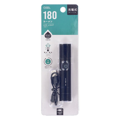 充電式LEDライト（ズーム機能/USB充電式/防水保護IPX3/連続点灯3時間 Low/180 lm High/白色LED）_08-1720_LH-C18B5_OHM（オーム電機）