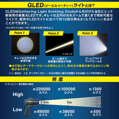 充電式GLEDライト（最大照射距離700m/1400 lm/インジケータ付）_08-1733_LH-CP140A5_OHM（オーム電機）