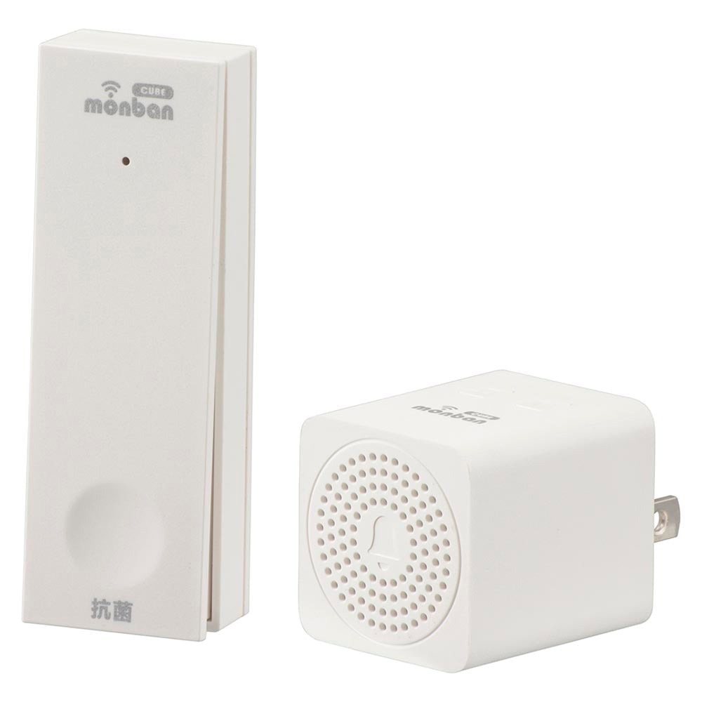 monban CUBE II ワイヤレスチャイムセット 自家発電式押しボタン送信機＋MINI電池レスAC電源式受信機_08-1901_OCH-ECOT-MINIACR25_OHM（オーム電機）