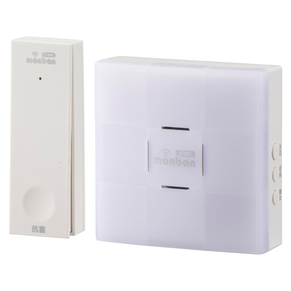 monban CUBE II ワイヤレスチャイムセット 自家発電式押しボタン送信機＋光フラッシュAC電源式受信機_08-1919_OCH-ECOT-ACR25_OHM（オーム電機）