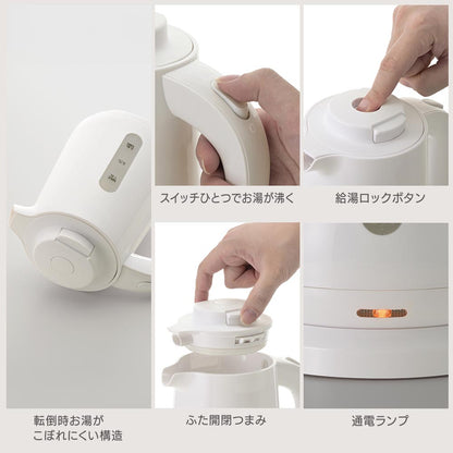 お湯がこぼれにくいケトル（最大容量1.0リットル/800W/ホワイト）_08-3337_COK-WSK800A-W_OHM（オーム電機）