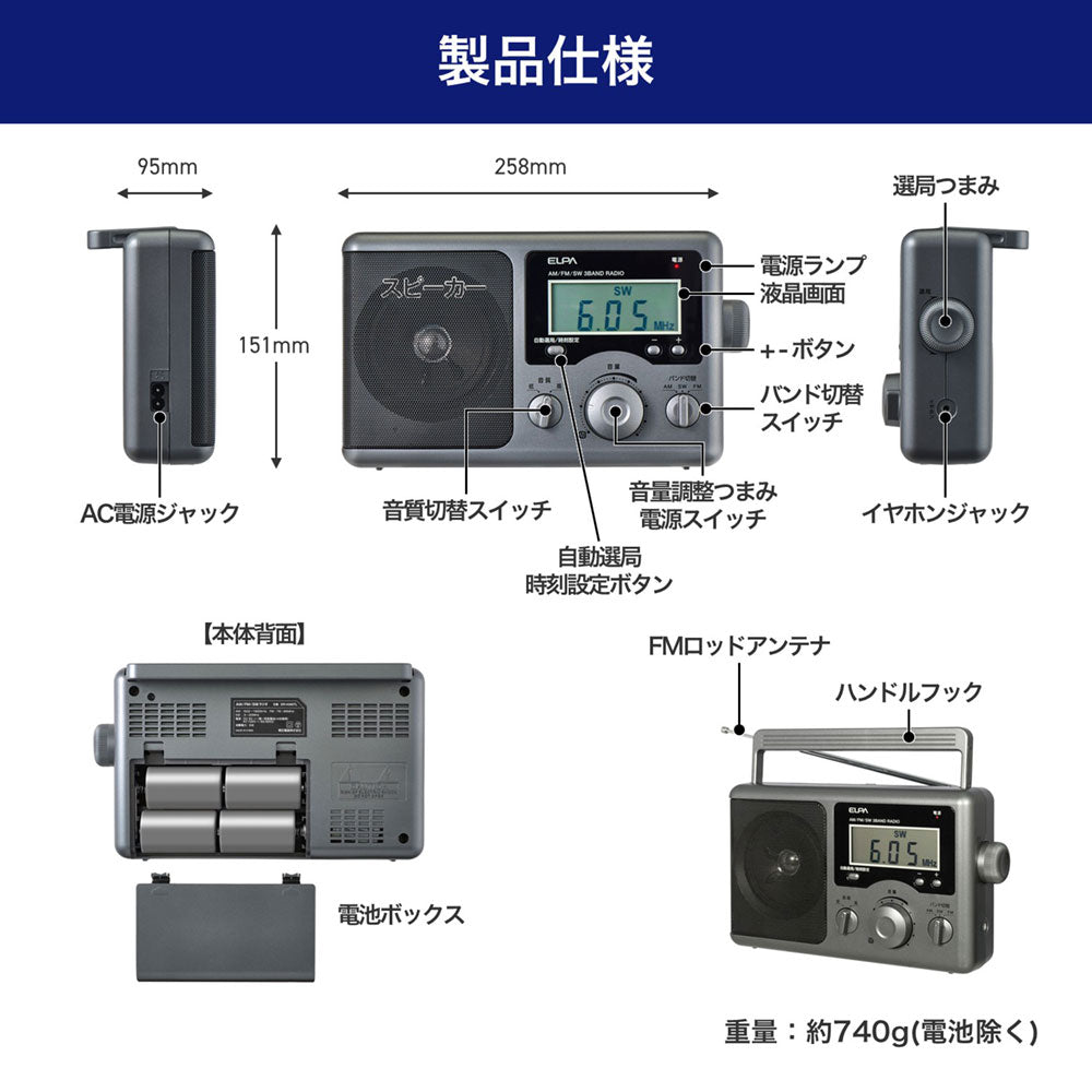 短波液晶ポータブルラジオ_ER-H300TL_ELPA（エルパ・朝日電器）