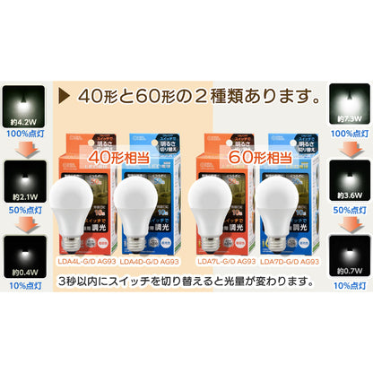 06-3426_LDA7D-G/D AG93_LED電球（60形相当/890lm/昼光色/E26/全方向270°/密閉形器具対応/調光機能付）_OHM オーム電機