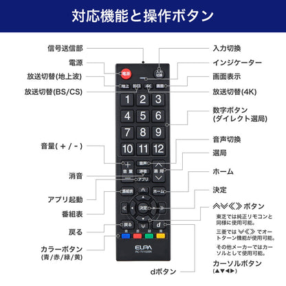テレビリモコン 汎用 ブラック_RC-TV102BK_ELPA（エルパ・朝日電器）