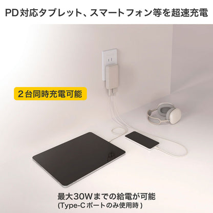 USB充電器 PD 30W 薄型ACアダプター ベージュ_UC-23B(BE)_ELPA（エルパ・朝日電器）