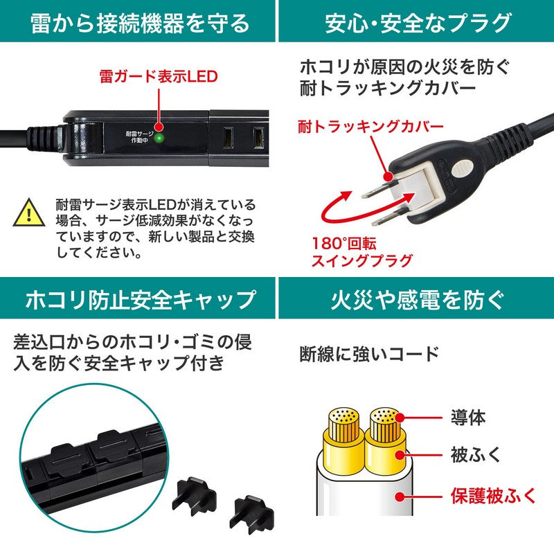 4P2mスリム回転USBタップ_WBS-SL402USB-BK_ELPA（エルパ・朝日電器）