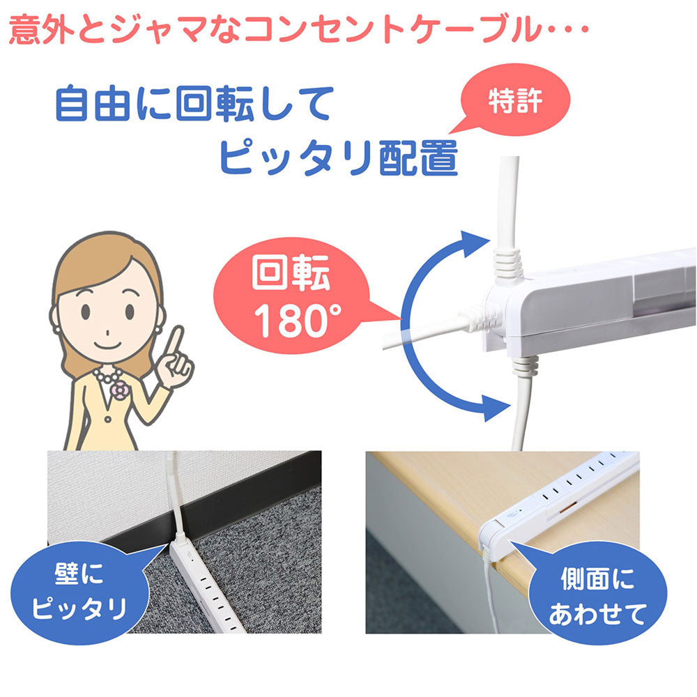 4P2mスリム回転USBタップ_WBS-SL402USB-W_ELPA（エルパ・朝日電器）