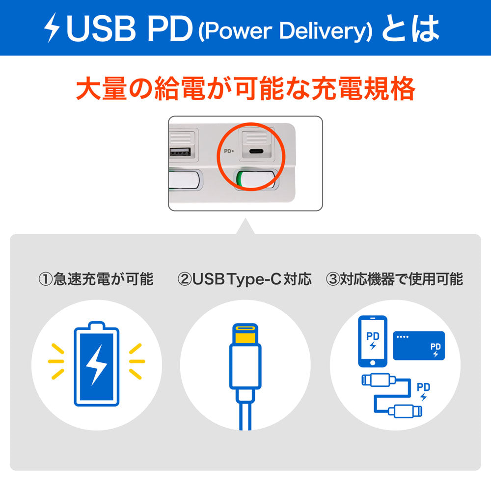 電源タップ 雷ガード 個別スイッチ AC3個口 USB Type-A -C 各1ポート コード長3m ブラック_WLK-3223SUC(BK)_ELPA（エルパ・朝日電器）