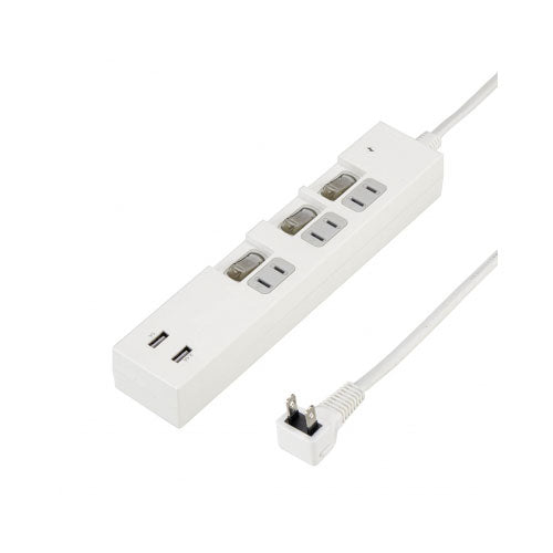個別スイッチ付3AC2USB3.4A2mホワイト_YAZAWA(ヤザワコーポレーション）