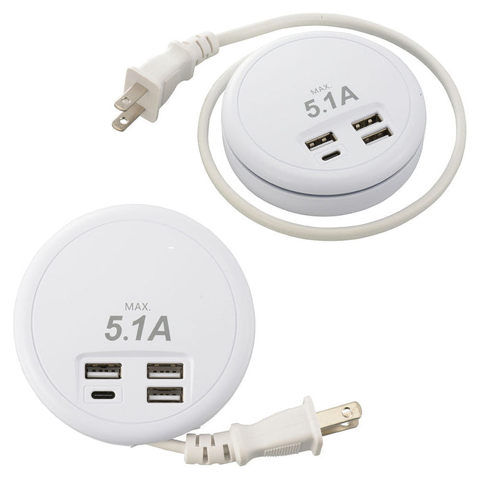 USBチャージャー（Type-A×3個口+Type-C/コード45cm/最大5.1A/ホワイト）_00-1228_SMP-U3C51E3-W_OHM（オーム電機）
