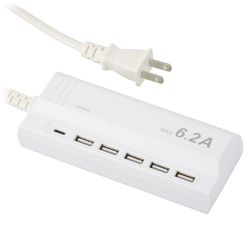 USBチャージャー（Type-A×5個口+Type-C/コード1.5m/最大6.2A/ホワイト）_00-1229_SMP-U5C62E3-W_OHM（オーム電機）