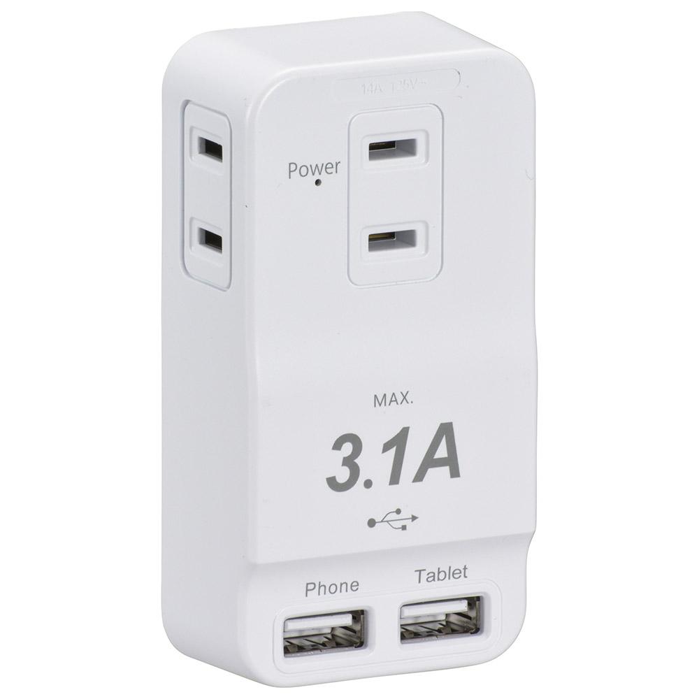 発煙ガードタップ（USB Type-A×2/3個口/ホワイト）_00-1230_HS-TM3U3HT3-W_OHM（オーム電機）
