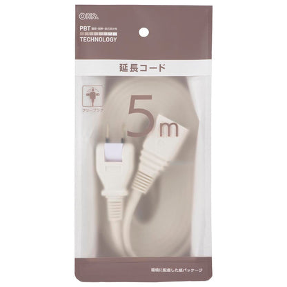 延長コード（5m/1個口/フリープラグ/難燃・耐熱ボディ/二重被ふくコード/ホワイト）_00-1615_HS-T15SP22_OHM（オーム電機）