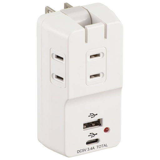 USB充電ポート・雷ガード付タップ 3個口（ホワイト）_00-5095_HS-TM3UC2N3-W_OHM オーム電機