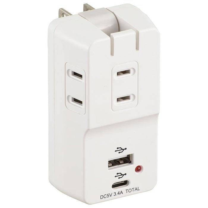 USB充電ポート・雷ガード付タップ 3個口（ホワイト）_00-5095_HS-TM3UC2N3-W_OHM オーム電機