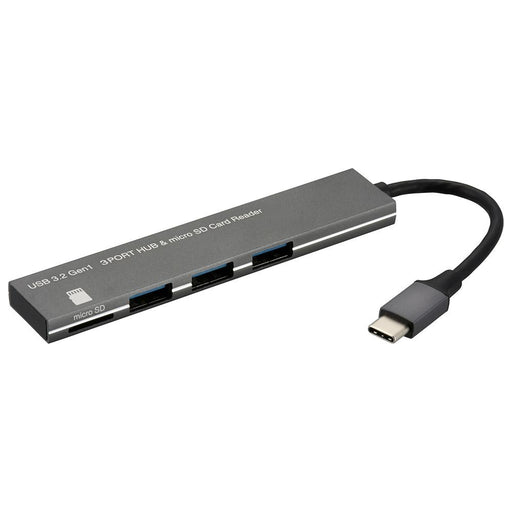 【USB Type-Cコネクタ接続】microSDカードリーダー＋USB3.2Gen1×3ポートハブ（アルミボディ）_01-3976_PC-SH3PC08-H_OHM（オーム電機）