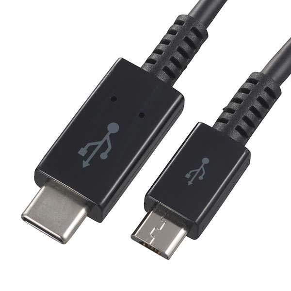 USB2.0 microB/Type-C ケーブル（１m）_01-7071_SMT-L10CM-K_OHM オーム電機