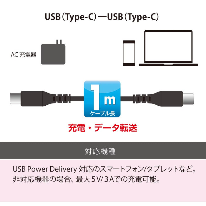 PD対応Type-Cケーブル（ロングブッシュ形状/USB Type-C to Type-C/1m/ブラック）_01-7197_SMT-L10PD-K_OHM（オーム電機）